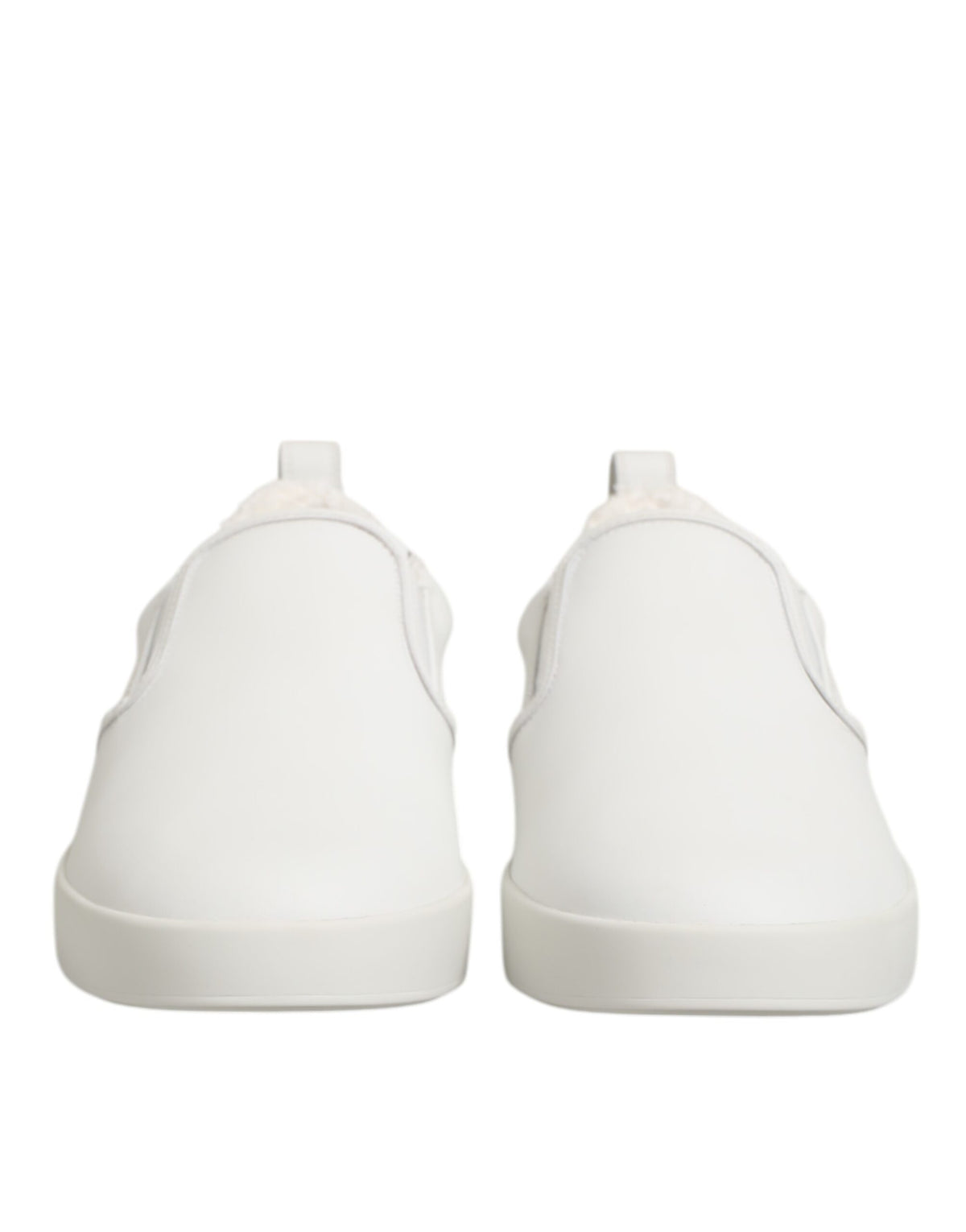 Dolce & Gabbana White Leather Low Top Slip On Sneakers