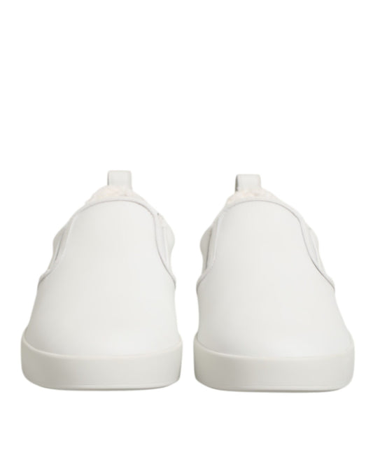 Dolce & Gabbana White Leather Low Top Slip On Sneakers