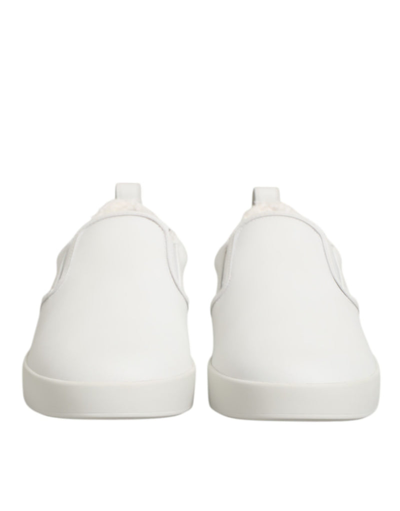 Dolce & Gabbana White Leather Low Top Slip On Sneakers