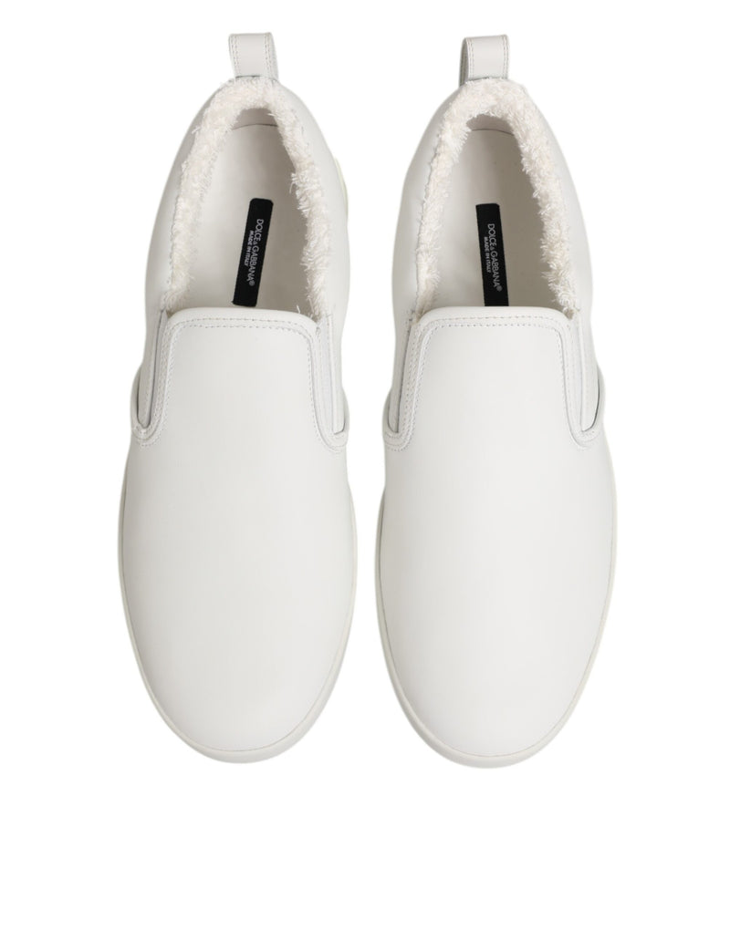 Dolce & Gabbana White Leather Low Top Slip On Sneakers