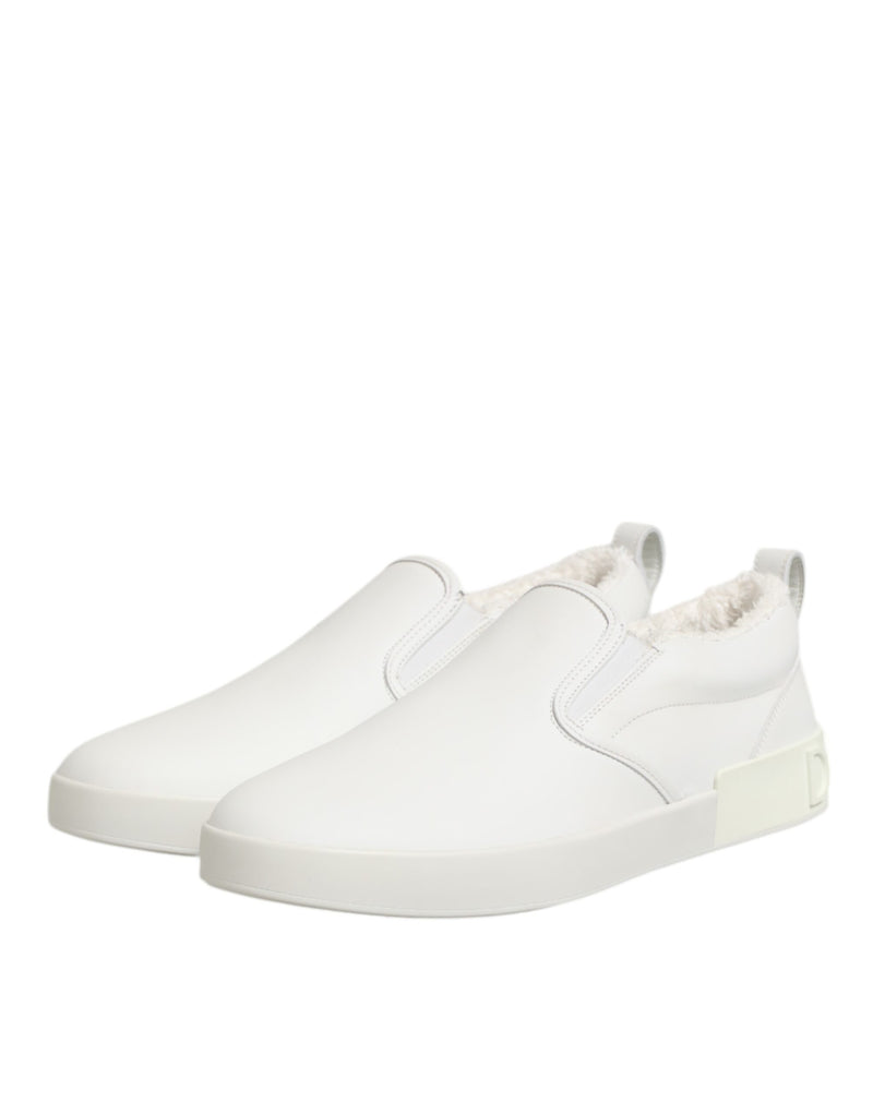 Dolce & Gabbana White Leather Low Top Slip On Sneakers