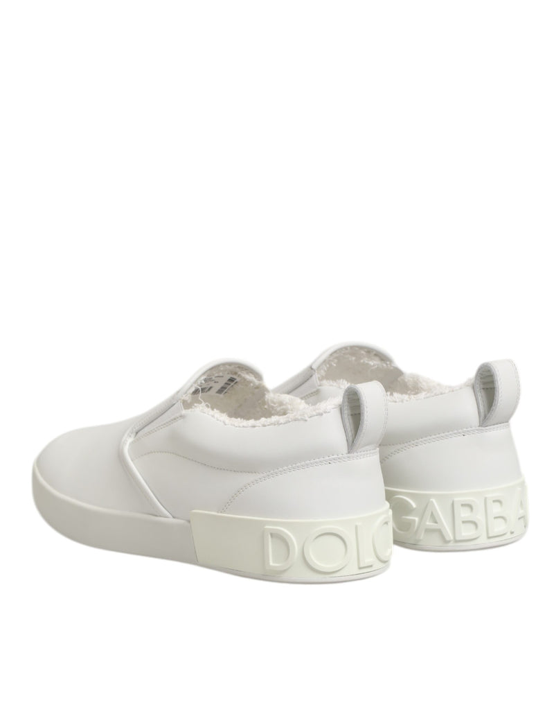 Dolce & Gabbana White Leather Low Top Slip On Sneakers