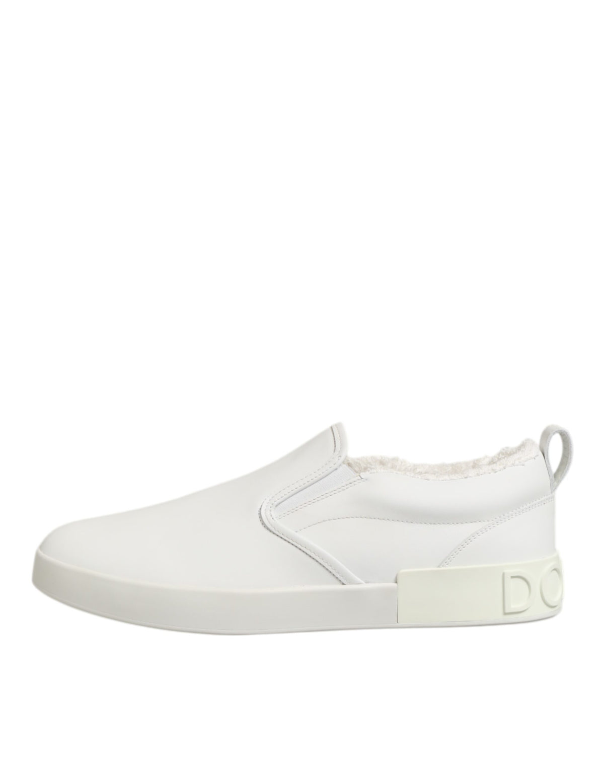 Dolce & Gabbana White Leather Low Top Slip On Sneakers