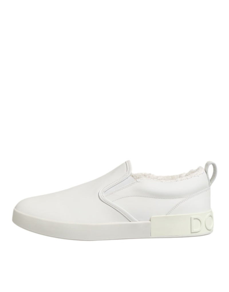 Dolce & Gabbana White Leather Low Top Slip On Sneakers