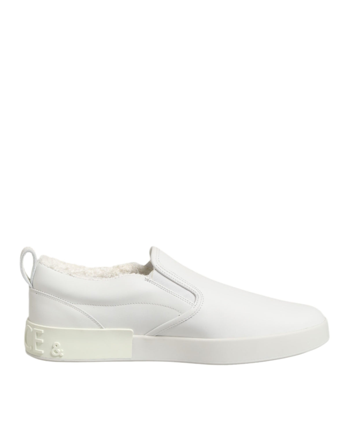 Dolce & Gabbana White Leather Low Top Slip On Sneakers