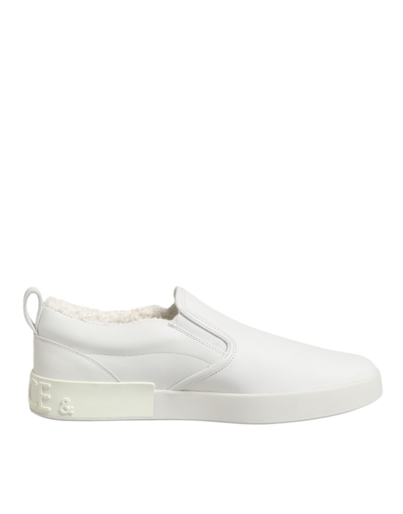 Dolce & Gabbana White Leather Low Top Slip On Sneakers