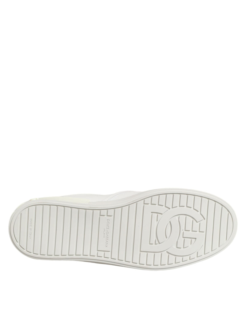 Dolce & Gabbana White Leather Low Top Slip On Sneakers