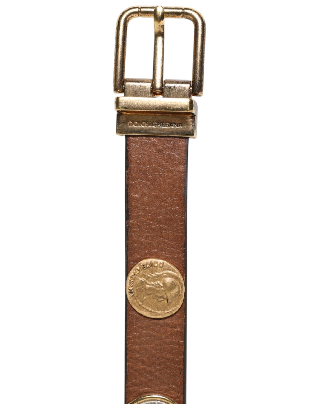 Ceinture Dolce &amp; Gabbana en cuir marron avec boucle pièce dorée et argentée