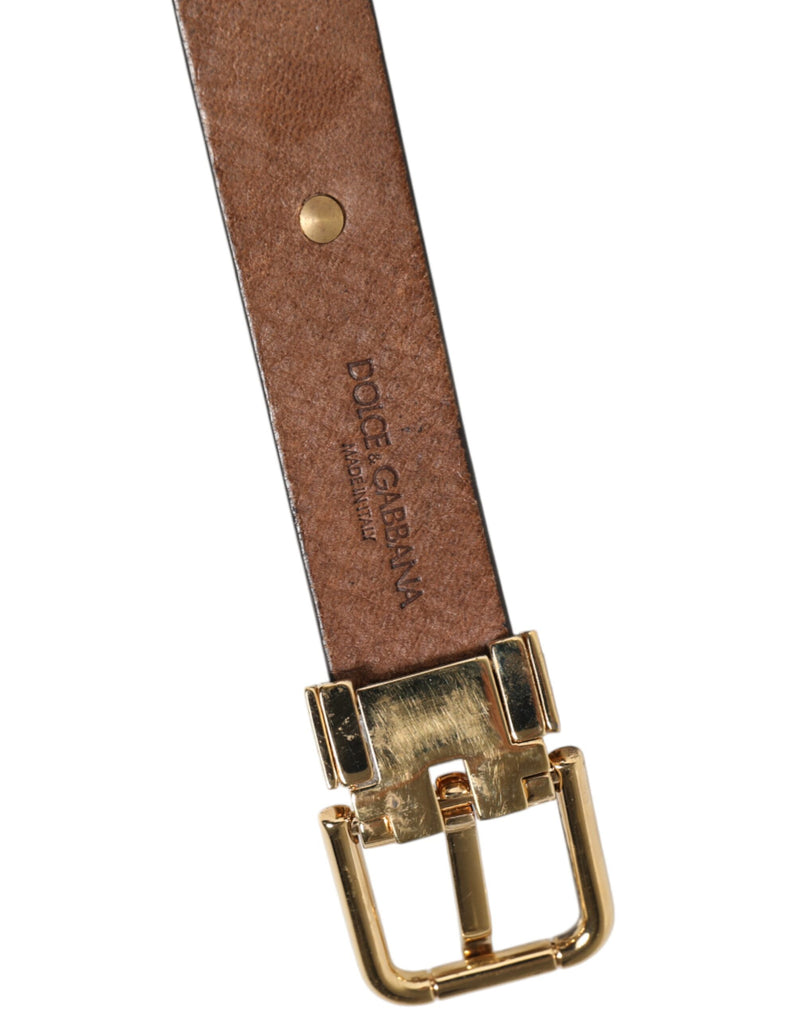 Dolce &amp; Gabbana Bruine Leren Riem met Gouden Zilveren Muntgesp