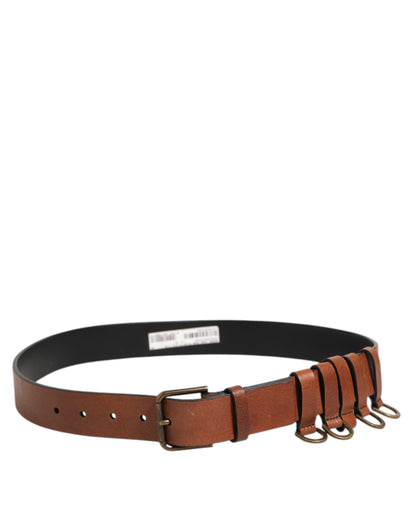 Dolce &amp; Gabbana Bruine Klassieke Gouden Metalen Logo Gesp Herenriem