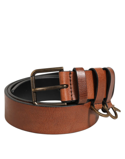 Ceinture classique marron Dolce &amp; Gabbana pour homme avec boucle en métal doré et logo