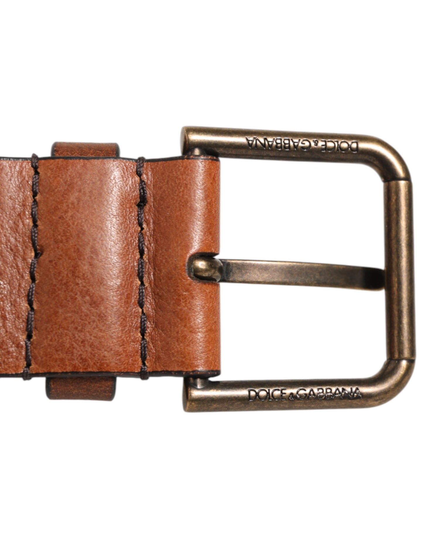 Dolce &amp; Gabbana Bruine Klassieke Gouden Metalen Logo Gesp Herenriem