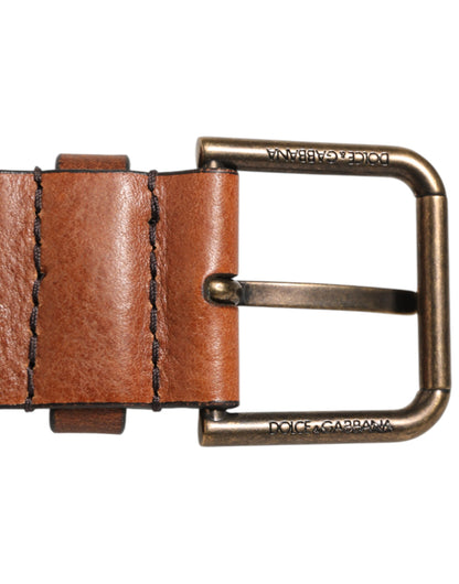Dolce &amp; Gabbana Bruine Klassieke Gouden Metalen Logo Gesp Herenriem