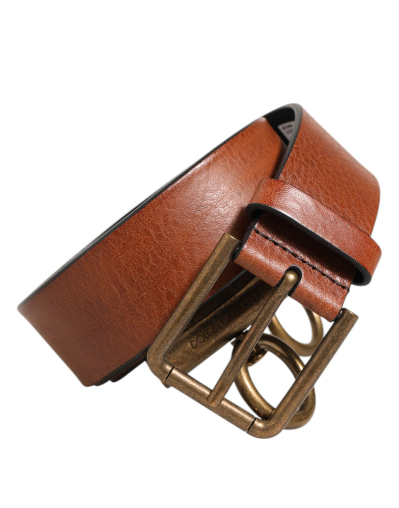 Dolce &amp; Gabbana Bruine Leren Zijringen Messing Gesp Riem