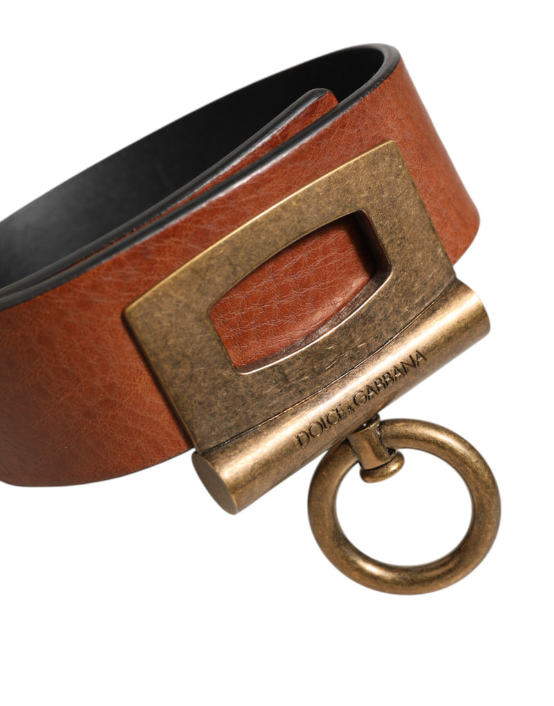 Dolce &amp; Gabbana Bruine Leren Zijringen Messing Gesp Riem