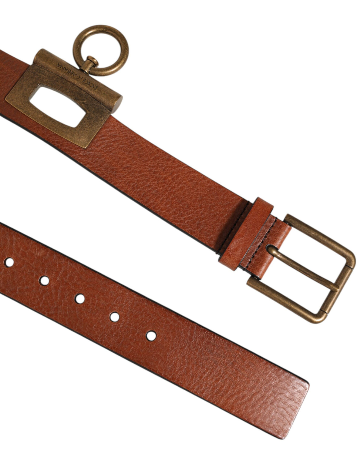 Ceinture Dolce &amp; Gabbana en cuir marron avec anneaux latéraux et boucle en laiton