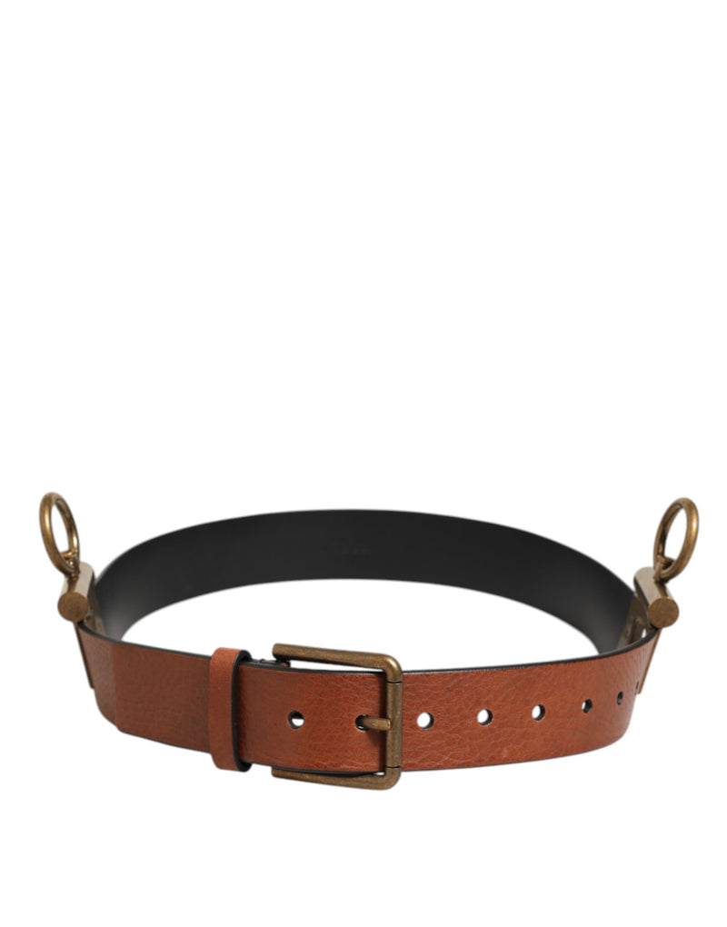 Dolce &amp; Gabbana Bruine Leren Zijringen Messing Gesp Riem
