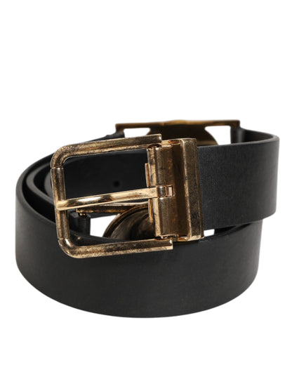 Ceinture Dolce &amp; Gabbana en cuir noir avec boucle pièce dorée et argentée