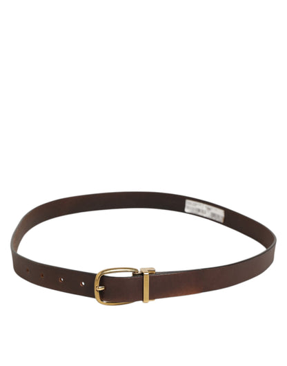 Dolce &amp; Gabbana Bruine Klassieke Gouden Metalen Logo Gesp Herenriem