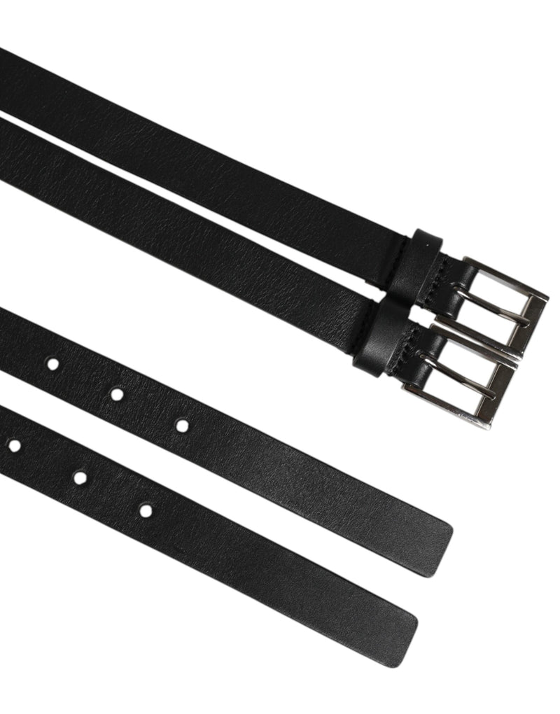 Dolce &amp; Gabbana Zwarte Dubbele Band Leren Zilveren Gesp Riem
