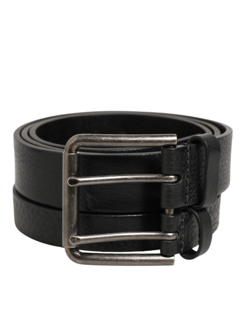 Dolce &amp; Gabbana Zwarte Dubbele Band Leren Zilveren Gesp Riem