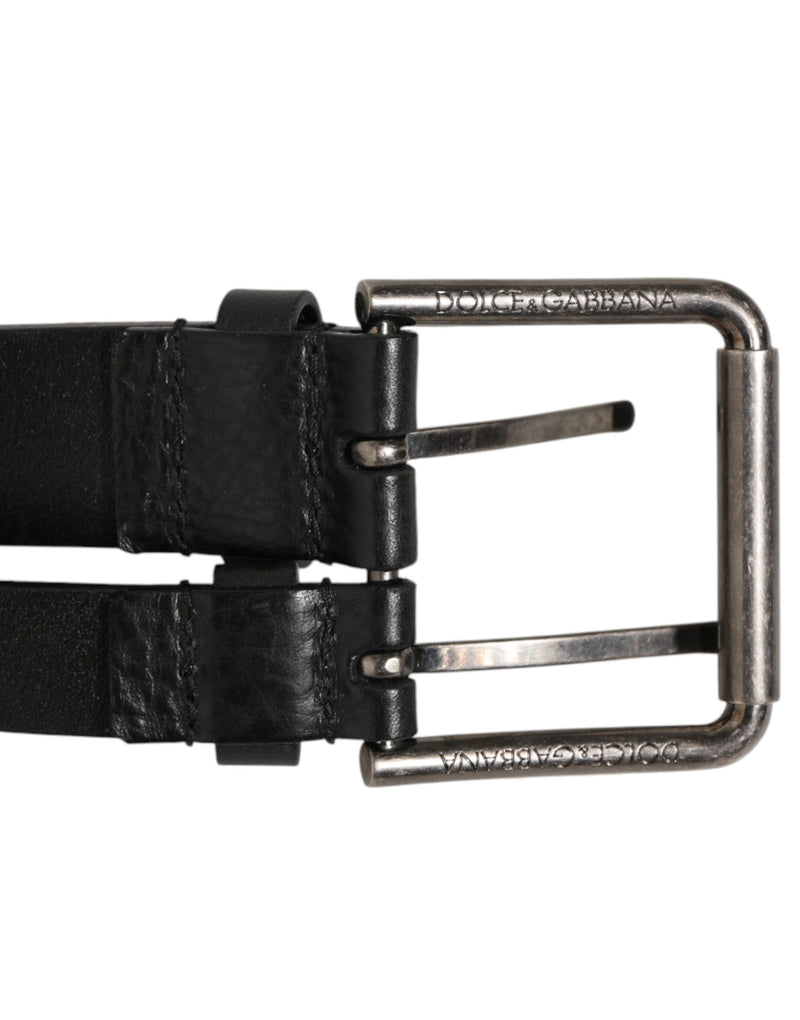 Dolce &amp; Gabbana Zwarte Dubbele Band Leren Zilveren Gesp Riem