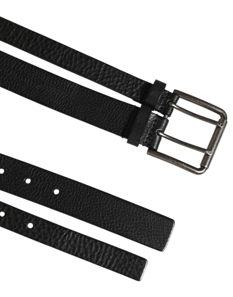 Dolce &amp; Gabbana Zwarte Dubbele Band Leren Zilveren Gesp Riem