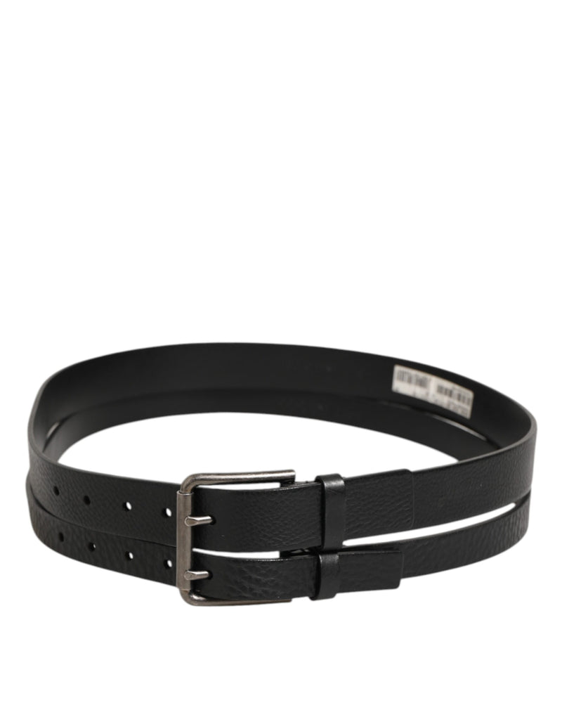 Dolce &amp; Gabbana Zwarte Dubbele Band Leren Zilveren Gesp Riem