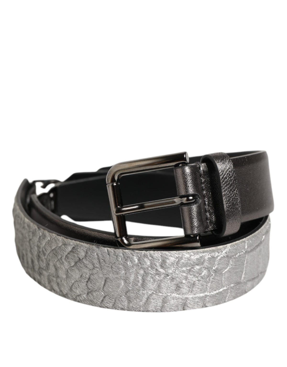 Ceinture homme Dolce &amp; Gabbana en cuir grainé noir et argent avec boucle