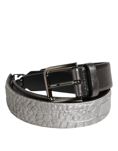 Ceinture homme Dolce &amp; Gabbana en cuir grainé noir et argent avec boucle