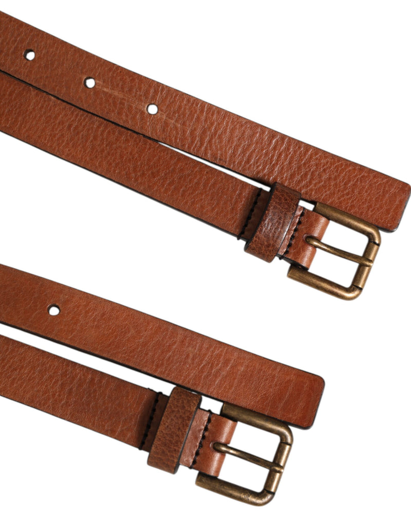 Ceinture en cuir marron à double bride avec boucle dorée de Dolce &amp; Gabbana