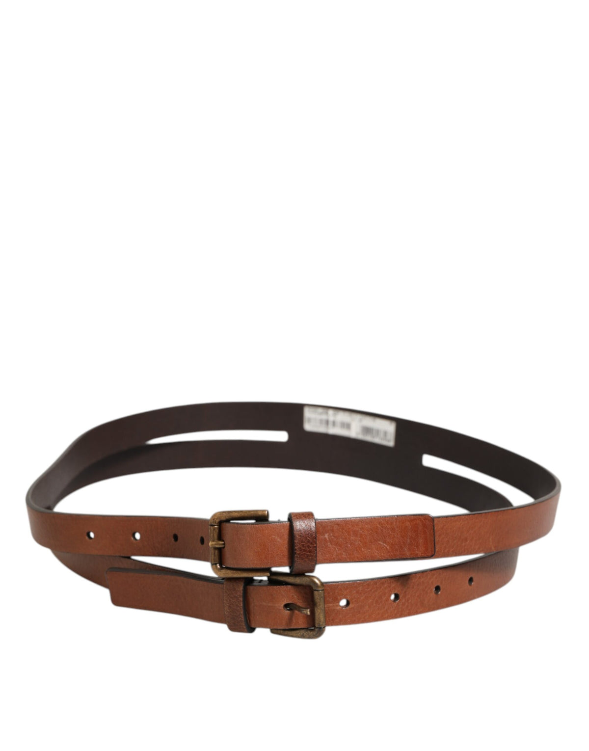 Ceinture en cuir marron à double bride avec boucle dorée de Dolce &amp; Gabbana