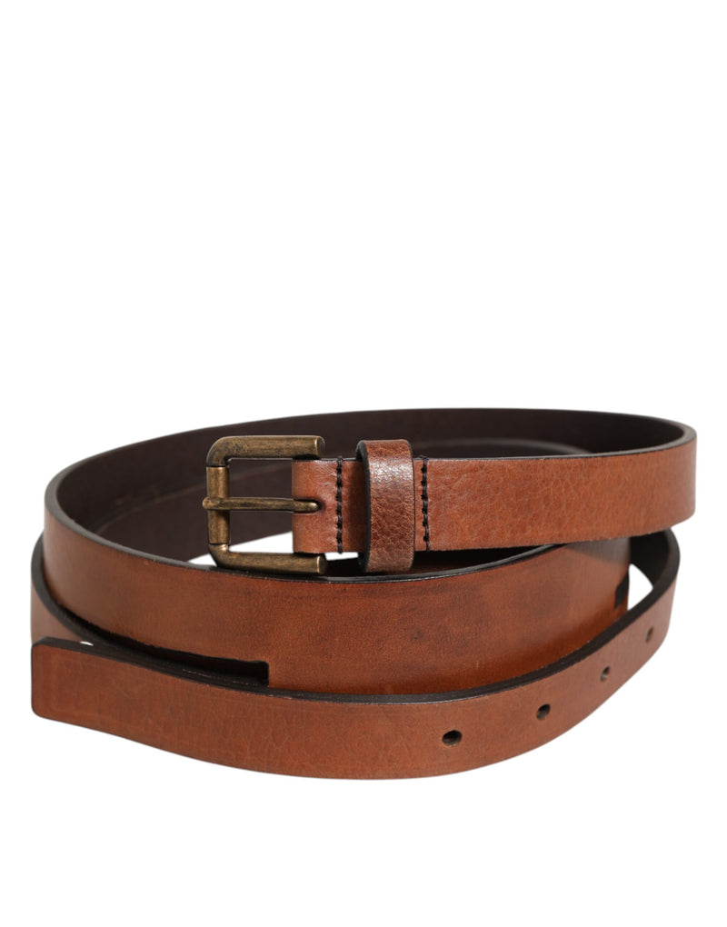 Ceinture en cuir marron à double bride avec boucle dorée de Dolce &amp; Gabbana