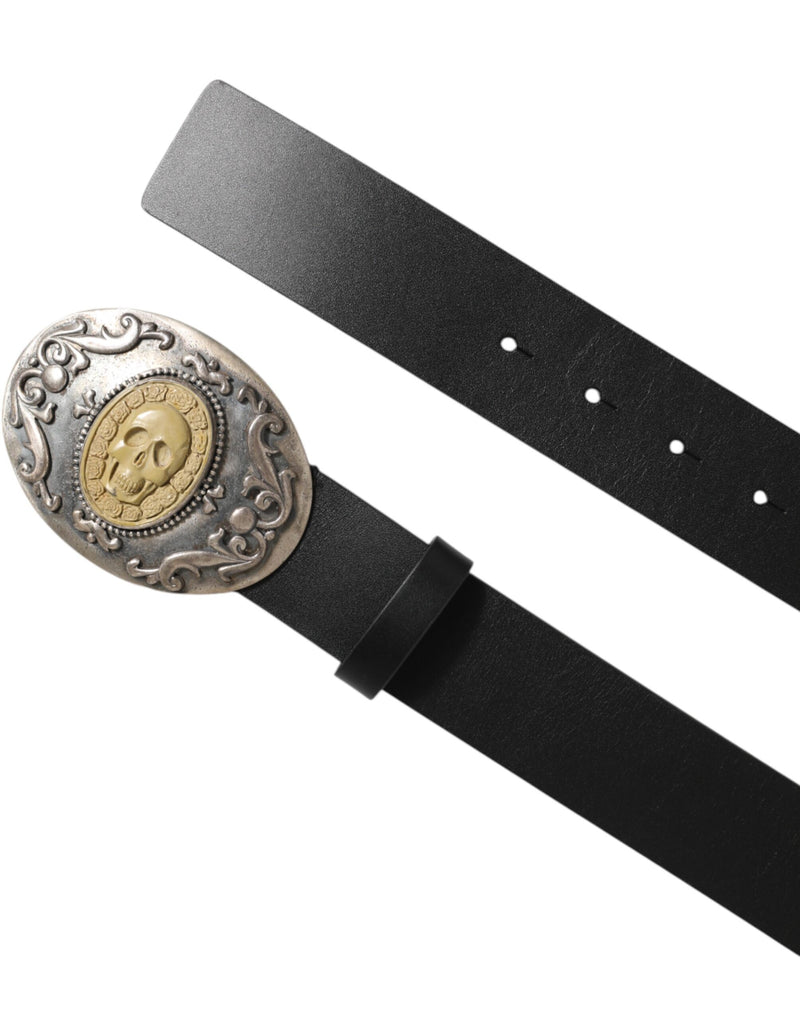 Dolce &amp; Gabbana Zwarte Leren Herenriem met Sierlijke Metalen Gesp