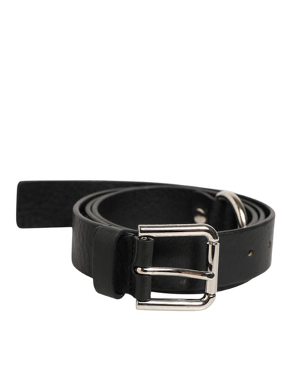 Dolce &amp; Gabbana Zwarte Leren Klassieke Metalen Logo Gesp Riem