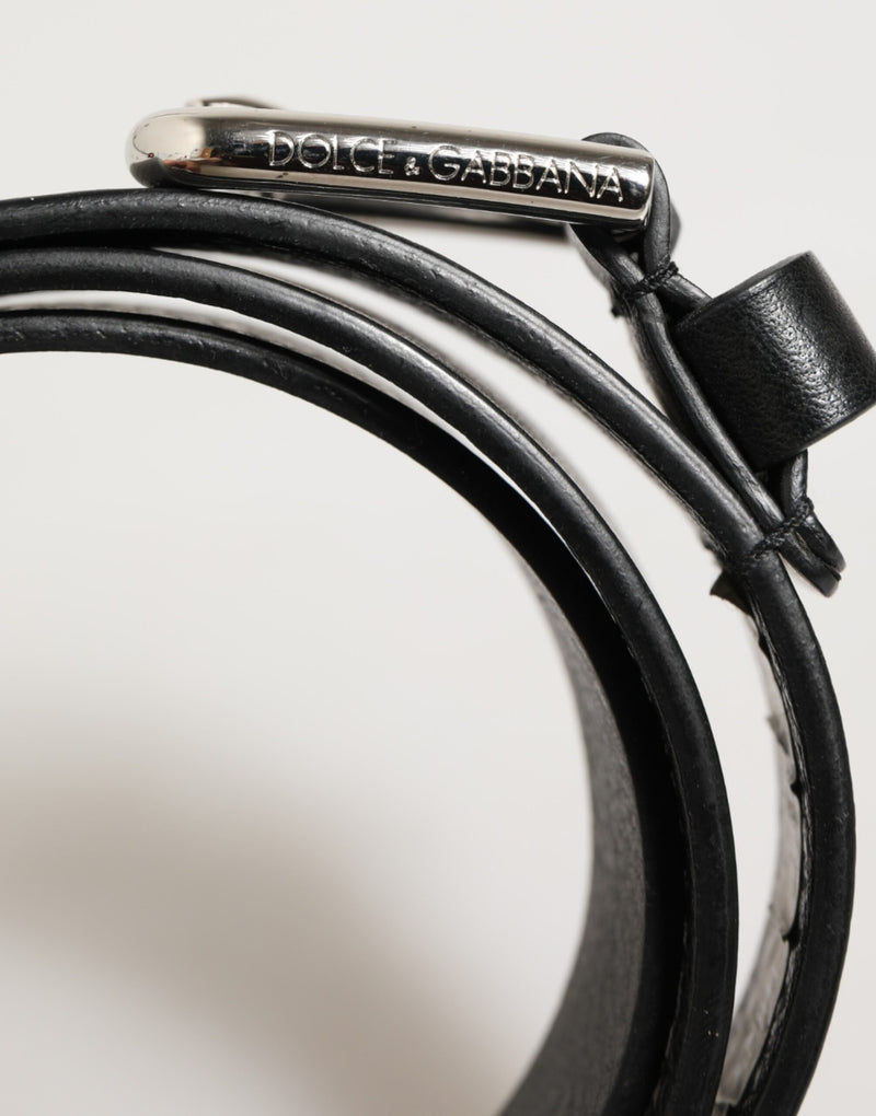Ceinture classique en cuir noir Dolce &amp; Gabbana avec boucle en métal et logo