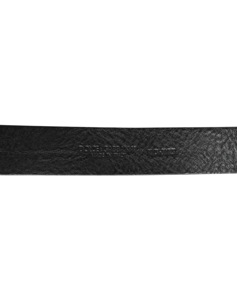 Ceinture classique en cuir noir Dolce &amp; Gabbana avec boucle en métal et logo