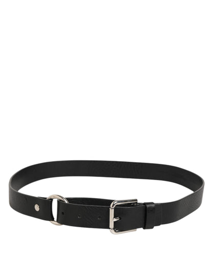 Dolce &amp; Gabbana Zwarte Leren Klassieke Metalen Logo Gesp Riem
