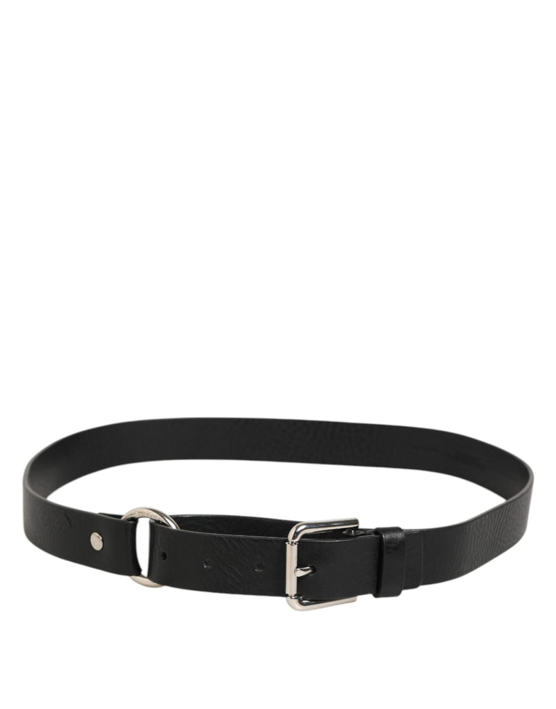Ceinture classique en cuir noir Dolce &amp; Gabbana avec boucle en métal et logo