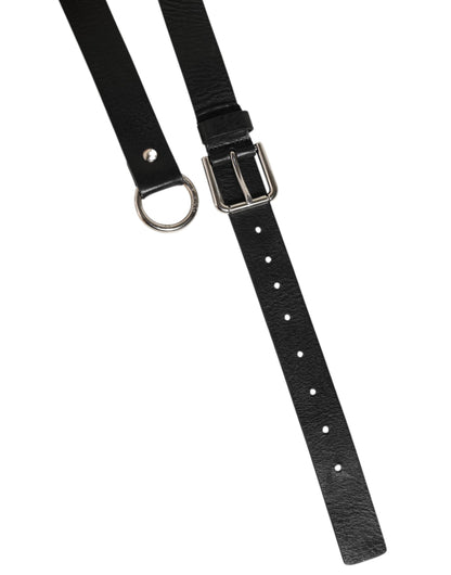 Dolce &amp; Gabbana Zwarte Leren Klassieke Metalen Logo Gesp Riem