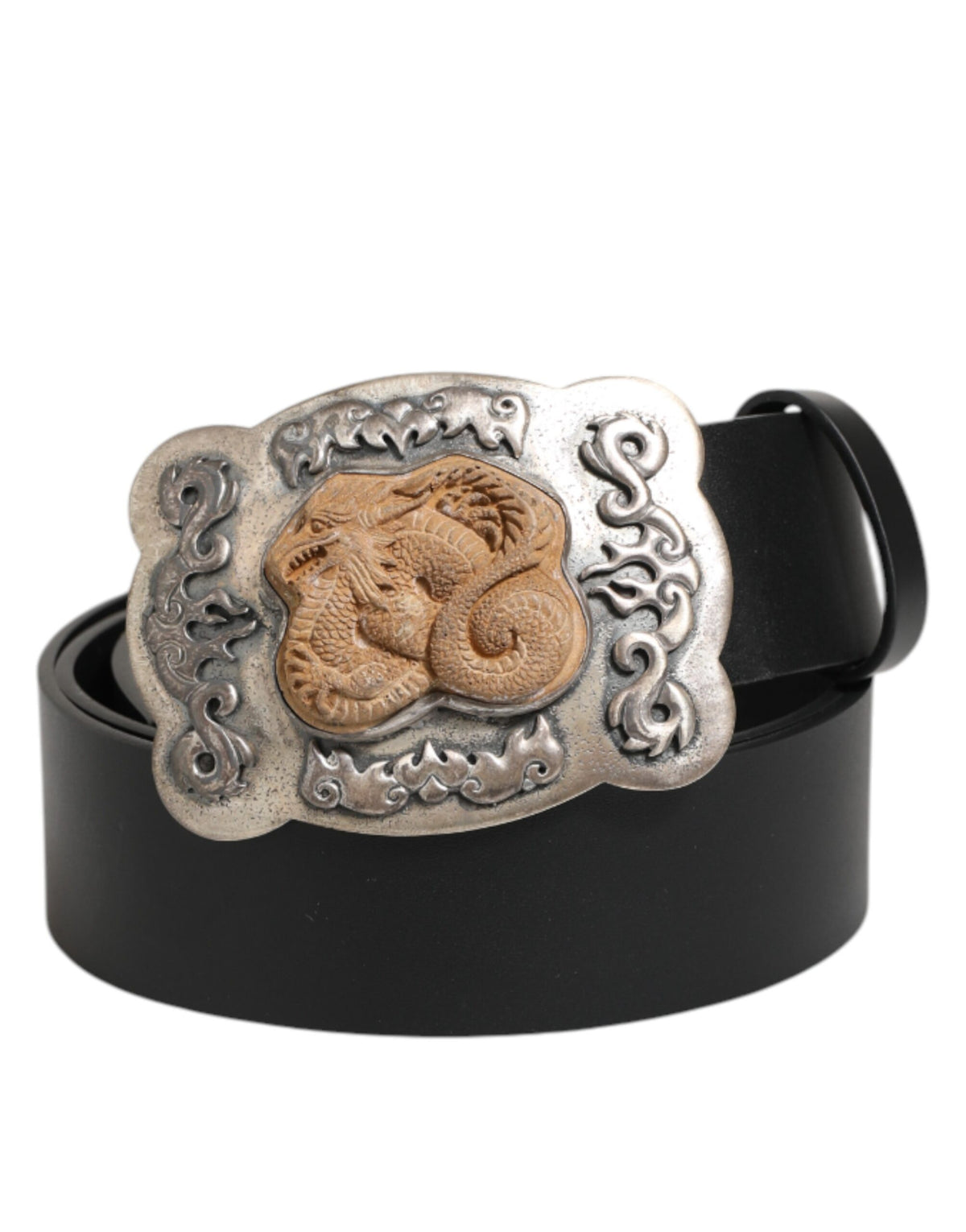 Ceinture en cuir noir avec dragon gothique et boucle en métal de Dolce &amp; Gabbana