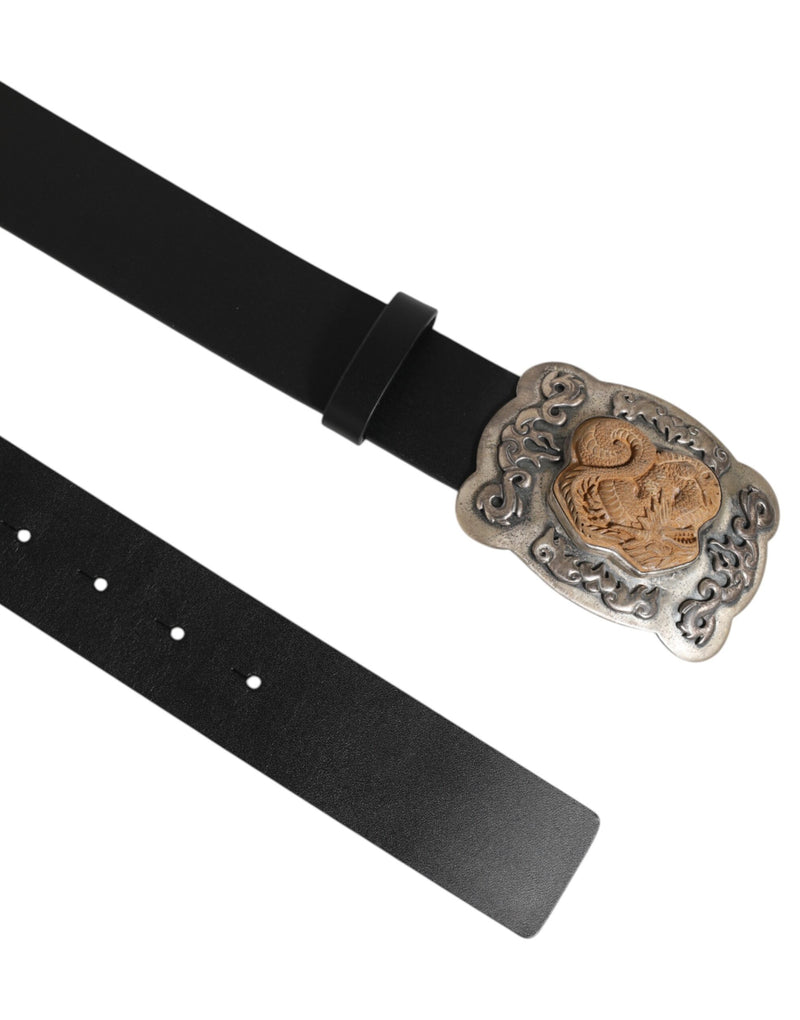 Ceinture en cuir noir avec dragon gothique et boucle en métal de Dolce &amp; Gabbana