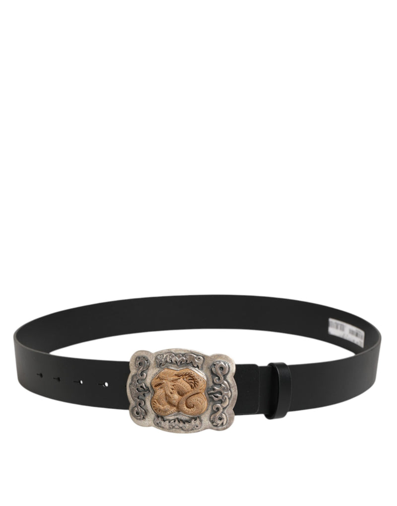 Ceinture en cuir noir avec dragon gothique et boucle en métal de Dolce &amp; Gabbana