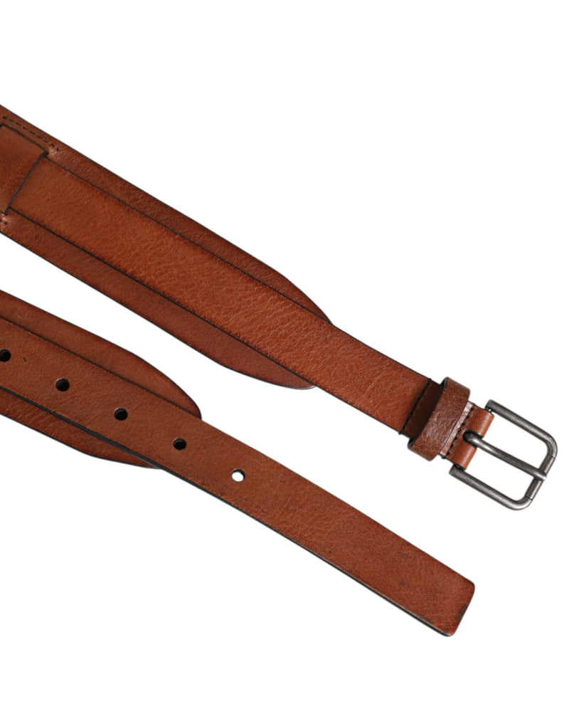Ceinture Dolce & Gabbana marron pour homme avec boucle logo en métal doré classique