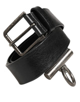 Ceinture en cuir noir Dolce &amp; Gabbana avec anneaux latéraux et boucle en laiton