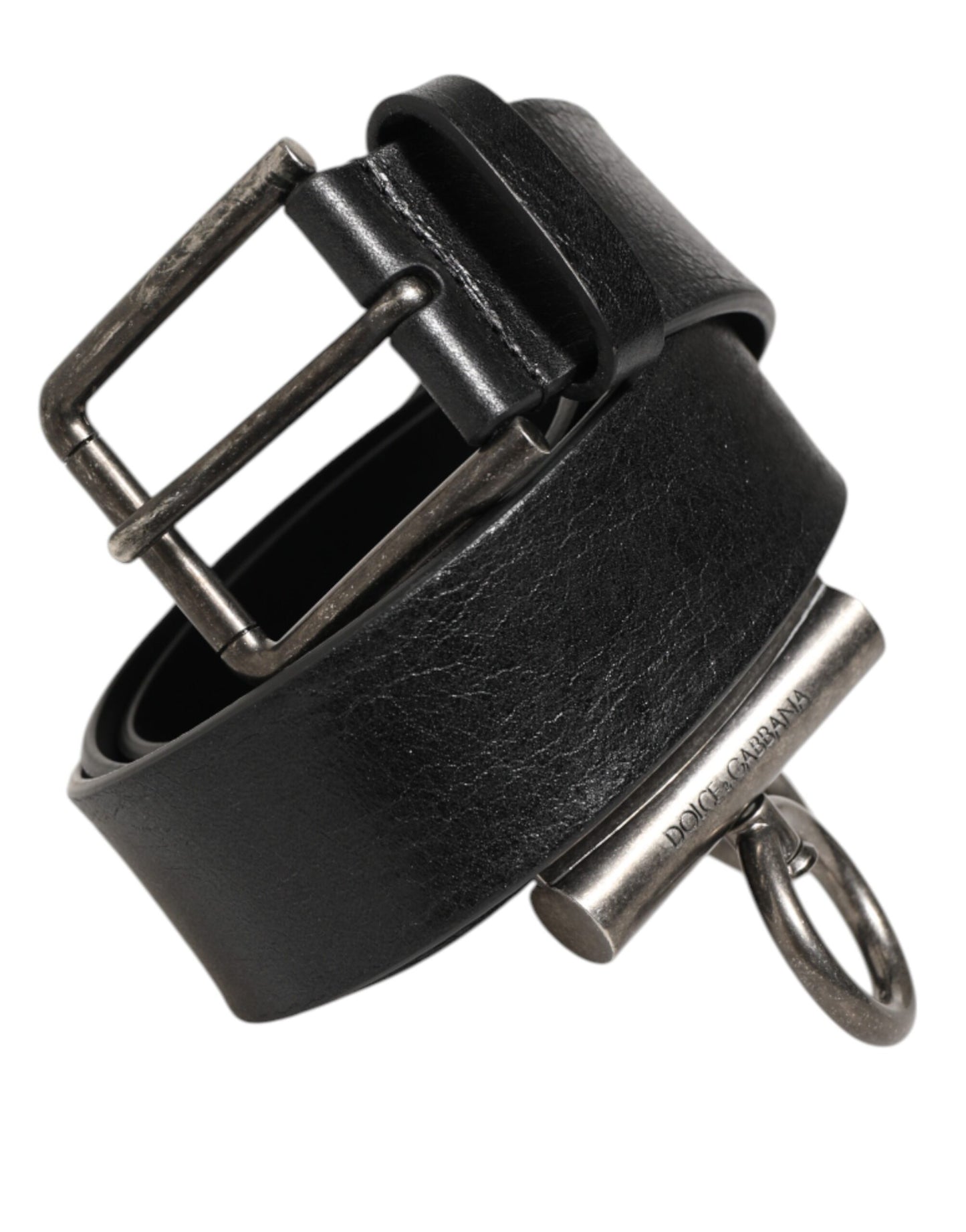 Ceinture en cuir noir Dolce &amp; Gabbana avec anneaux latéraux et boucle en laiton