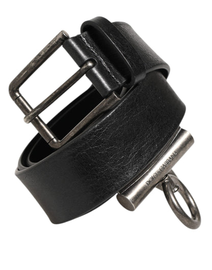 Ceinture en cuir noir Dolce &amp; Gabbana avec anneaux latéraux et boucle en laiton