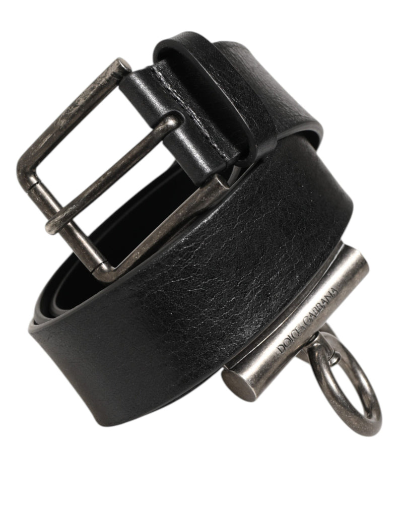 Ceinture en cuir noir Dolce &amp; Gabbana avec anneaux latéraux et boucle en laiton