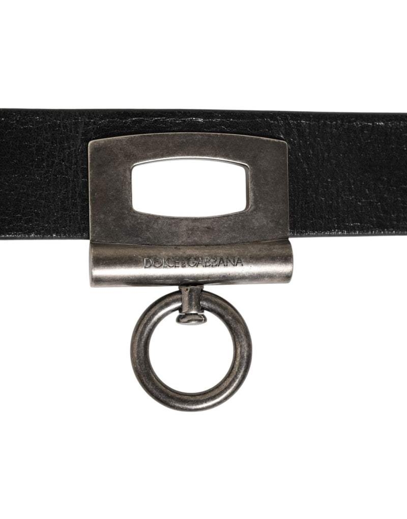 Ceinture en cuir noir Dolce &amp; Gabbana avec anneaux latéraux et boucle en laiton