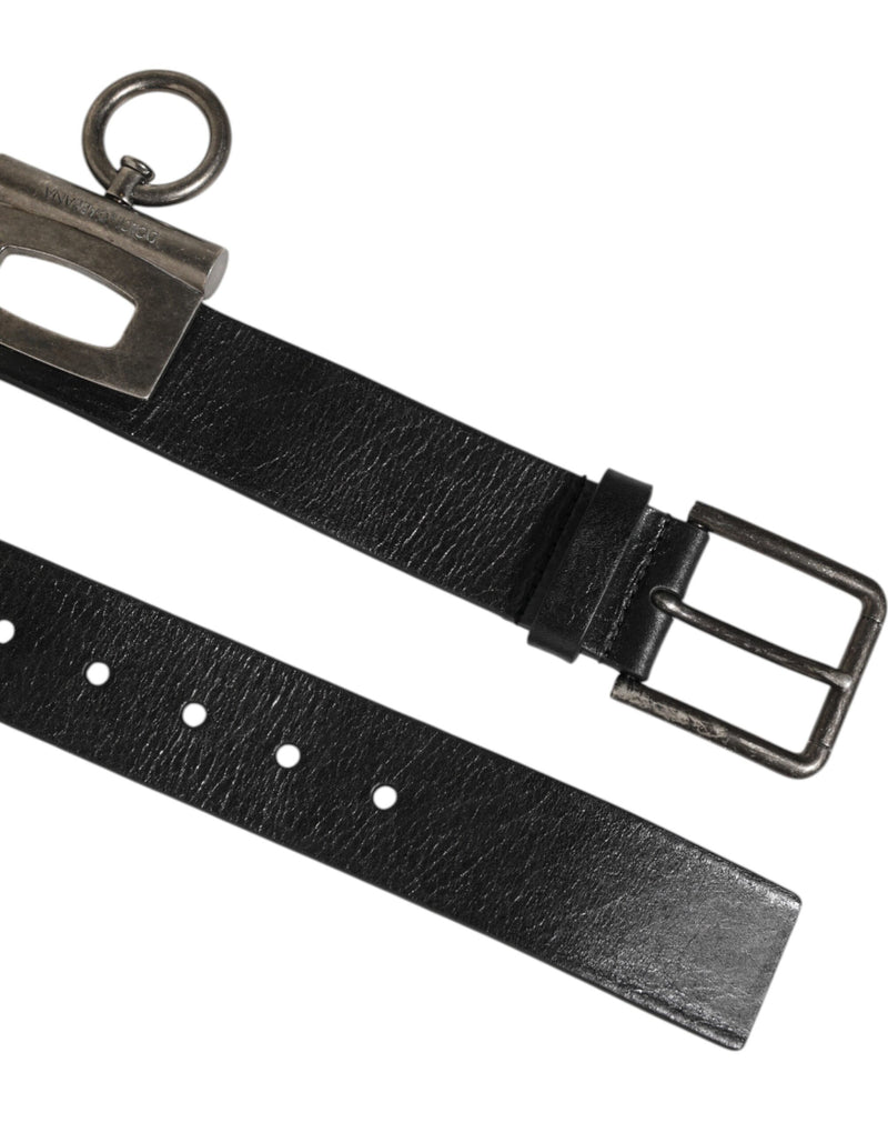Ceinture en cuir noir Dolce &amp; Gabbana avec anneaux latéraux et boucle en laiton